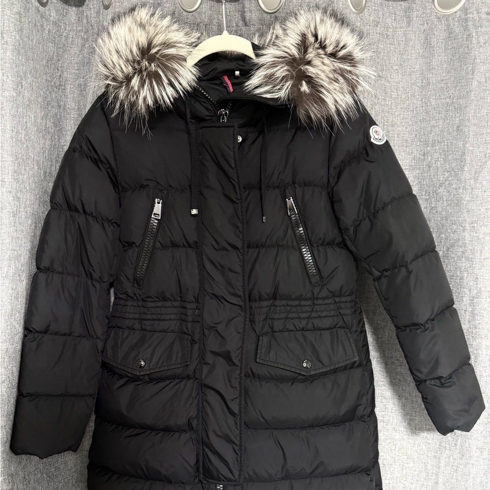Moncler Black Puffer Jacket with Fur Hood